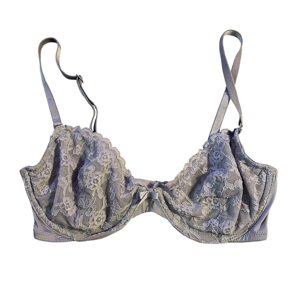 Victoria's Secret Bra 34C Unlined Demi Gray Floral Lace Underwire